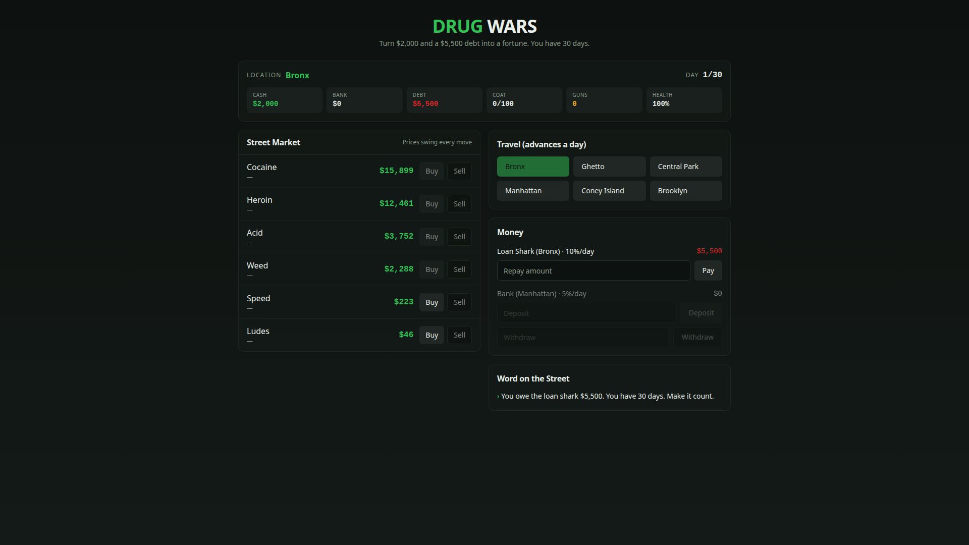 Drug Wars Game Remake screenshot